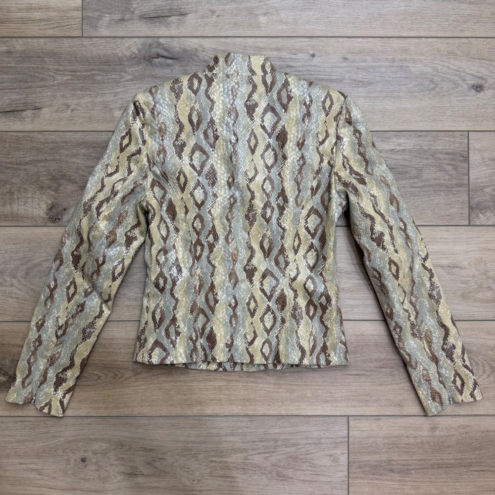 Vintage Cache Y2K Snakeskin Python Print Zip Front Jacket Brown Tan Fitted 6 - Picture 11 of 12